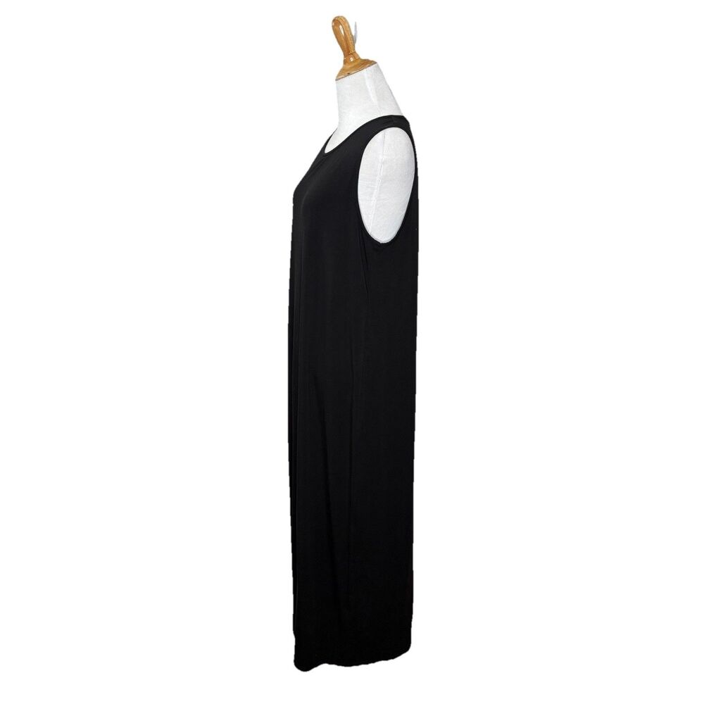 Eileen Fisher Knit Sleeveless Dress Black Round Neck Midi Length Size Medium - Picture 2 of 6